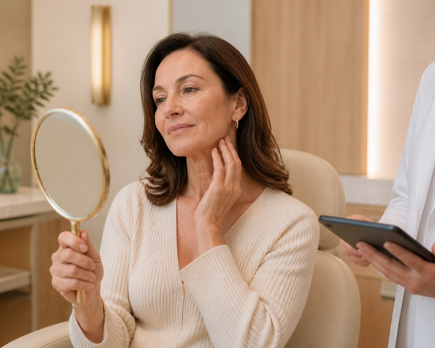 Patient at an Ellacor skin tightening consultation at NOVA Plastic Surgery and Dermatology